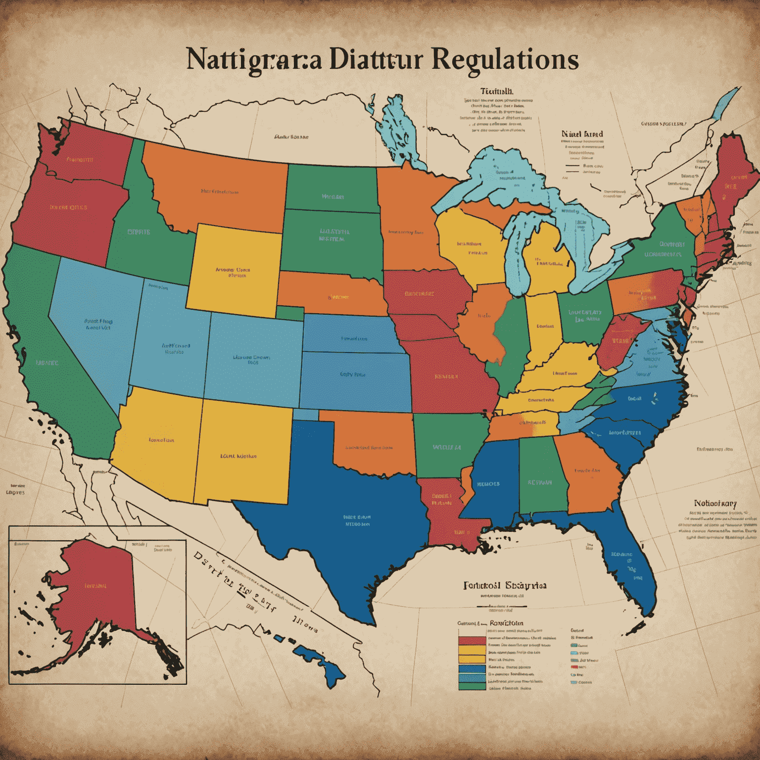 Map of the United States with different colored states representing varying virtual notary regulations